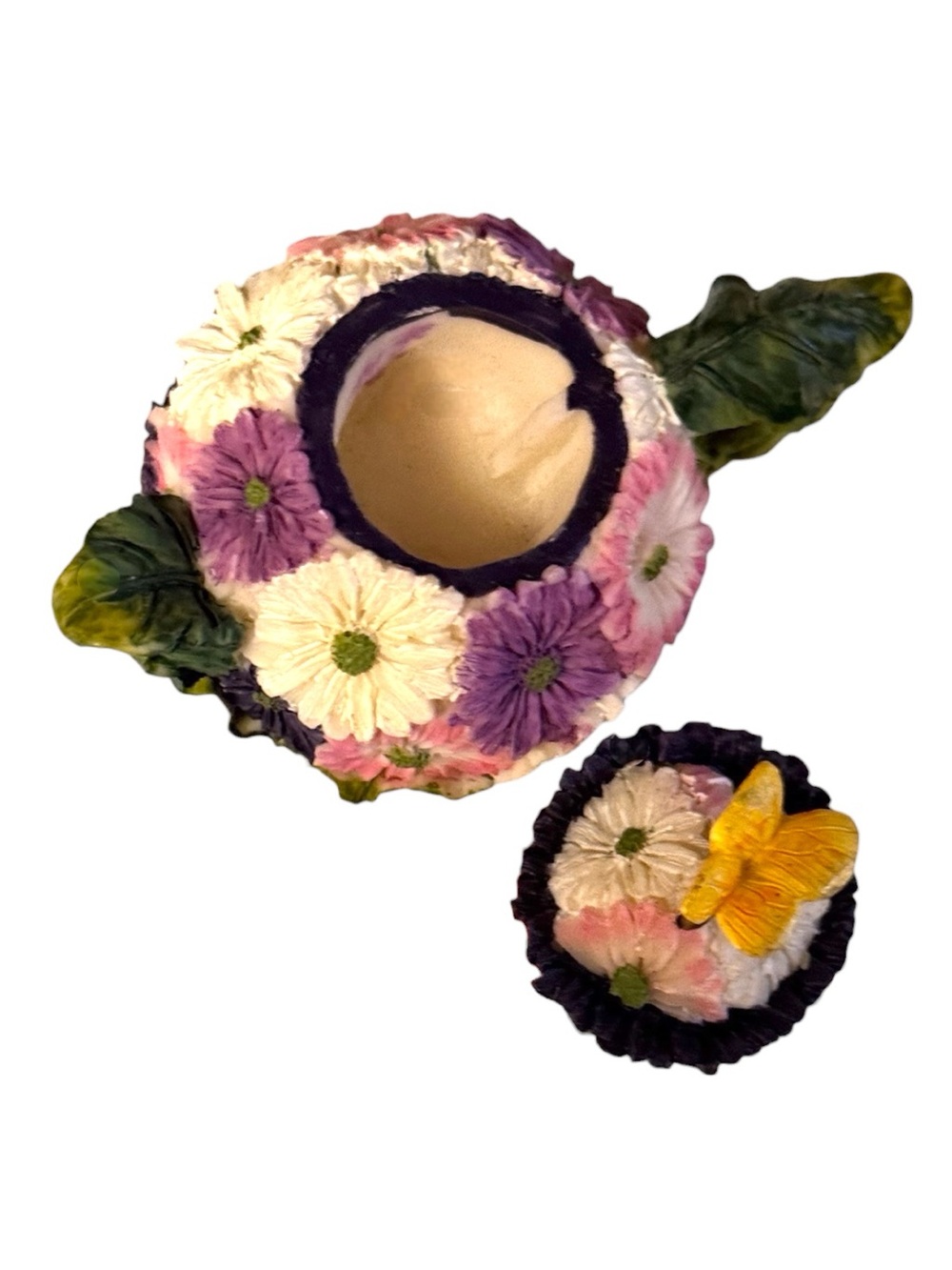 Russ Berrie 90’s 3-D Chrysanthemums & Butterflies Succulent Miniature Teapot - Picture 5 of 5